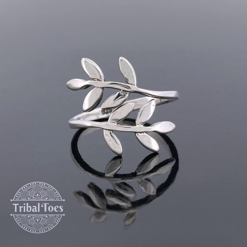 Leaf Wrap Bypass Toe Ring Adjustable Ring Sterling Silver Toe Ring for Woman Floral Leaf Midi Ring Botanical Vine Olive Branch Single