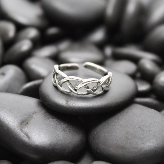 Solid Sterling Silver 925 Toe Ring Medium Double Celtic Weave Braid Adjustable