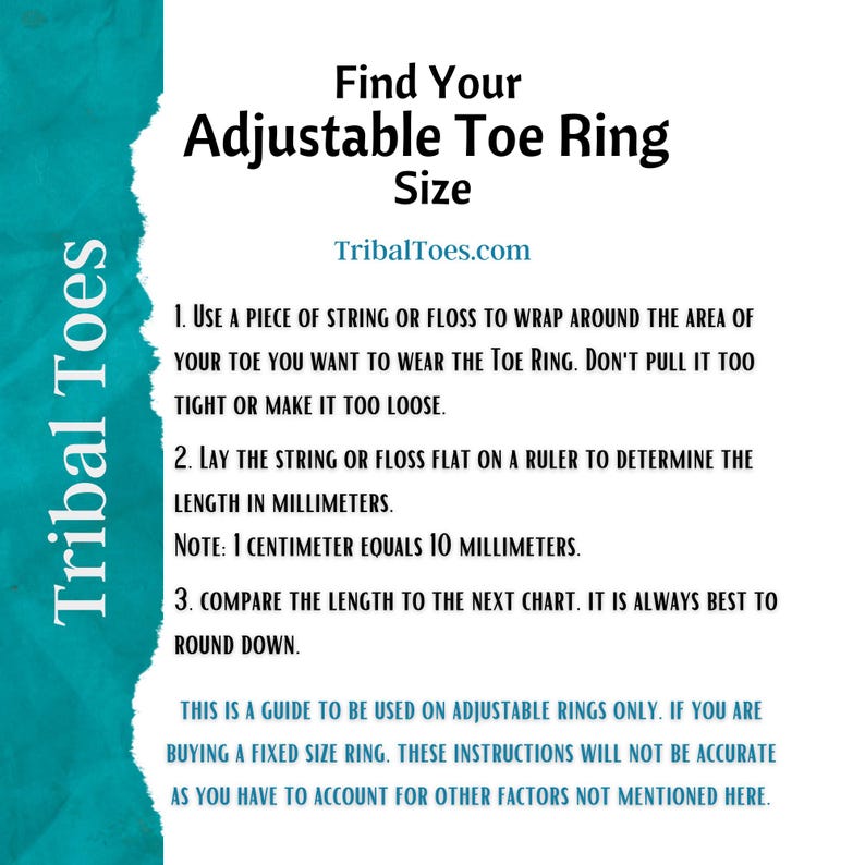 Toe Rocks Size How to Find Your Adjustable Toe Ring Size - Instructional Only - Etsy