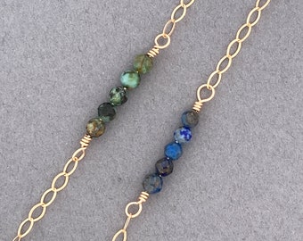 Dainty Gold Anklet with Turquoise or Lapis Gemstone Beads for Women