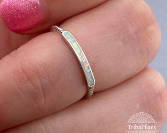 White Lab Opal Bezel Sterling Silver Ring | Midi Ring | Pinky Ring | Thumb Ring | Dainty Opal Ring