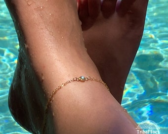 Labradorite Bezel Gold Filled Anklet | Ankle Bracelet | Gemstone Foot Jewelry