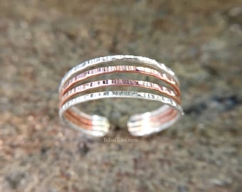 Rose Gold and Silver Toe Ring | Adjustable Toe Ring for Woman | Mixed Metal Ring