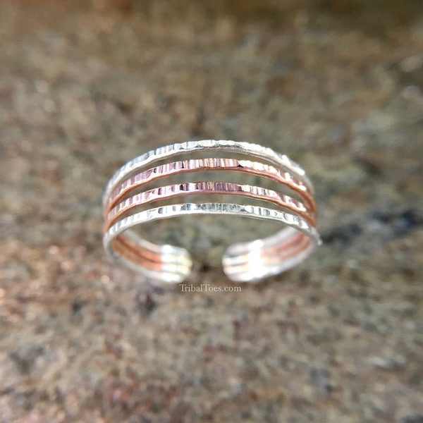 Rose Gold and Silver Toe Ring | Adjustable Toe Ring for Woman | Mixed Metal Ring