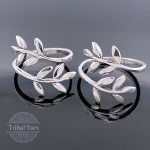 Leaf Wrap Bypass Toe Ring Adjustable Ring Sterling Silver Toe Ring for Woman Floral Leaf Midi Ring Botanical Vine Olive Branch Pair