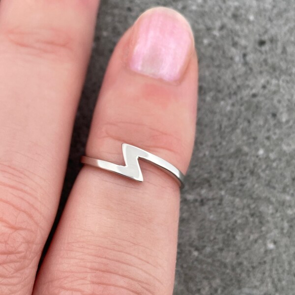 Lightning Bolt Sterling Silver Midi Ring for Women | Thumb Ring