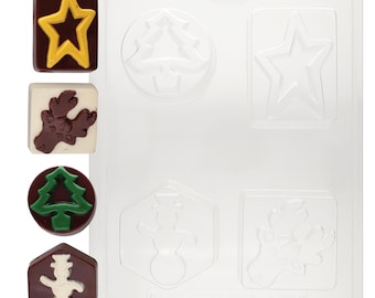 C437 4 Shapes Christmas Star Reindeer Snowman Tree Mold Chocolate Candy or Soap Mold