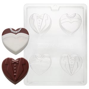 W073 Bride Groom Heart  Dipped Cookie Wedding Bridal Shower Chocolate Candy, Plaster or Soap Mold