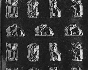 A055 Molde para Chocolate com Pequenos Animais: Pato, Urso, Macaco, Coelho, Elefante e Gato