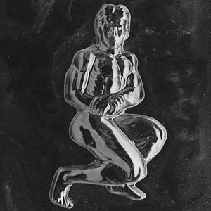 May include: A clear plastic mould depicting a kneeling male figure with defined muscles. The mould is designed for creating a three-dimensional shape, possibly for decorative or edible items. The text "LIFE OF THE PARTY 08886" is visible.