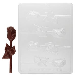F098 Long Stem Rose with Leaves Lollipop Sucker Chocolate Candy Mold