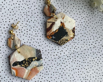 Rustic handmade hexagon earrings | safari style | boho jewellery | gold statement earrings | limited edition