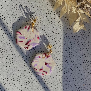 Groovy holographic effect earrings | handmade bespoke statement earrings | purple wavy earrings | polymer clay |