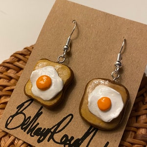 Egg on toast earrings | cute food earrings | silver plated jewellery | novelty | funky | handmade