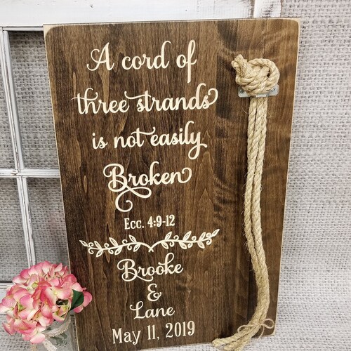 Unity Rope | Cord Of Three Strands | Wedding Alternative | God's Knot | Braid For Unity Ceremony | Wood shops Wedding Sign | Personalized Gift |