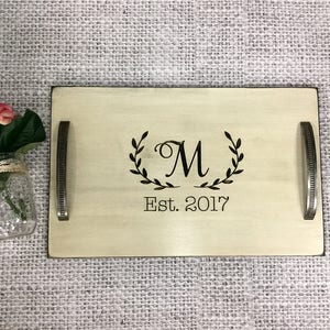 Personalized Serving Tray Serving Tray Personalized Wedding Gift Mothers Day Gift Breakfast in Bed Anniversary Tray Wood Tray image 1