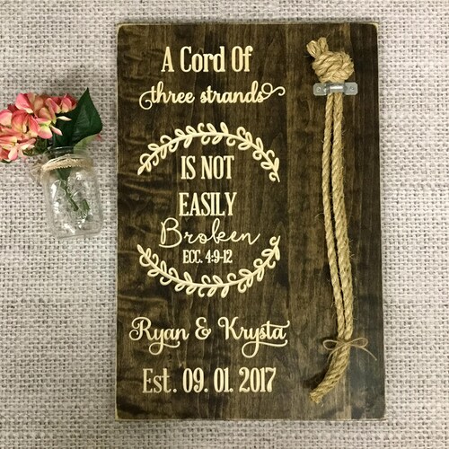 A Cord Of shops Three Strands Is Not Easily Broken | Ecc 4:9-12 | Wedding Unity Ceremony Alternative | Braid Sign | Personalized Ceremony Braid |