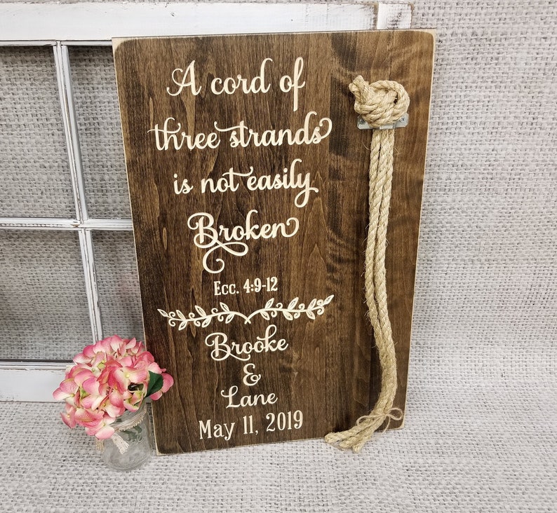 Unity Rope | Cord Of Three Strands | Wedding Alternative | God's Knot | Braid For Unity Ceremony | Wood shops Wedding Sign | Personalized Gift |