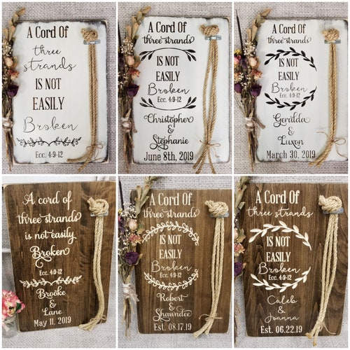 A Cord Of Three Strands Is Not Easily Broken shops | Ecc 4:9-12 | Wedding Unity Ceremony Alternative | Braid Sign | Personalized Ceremony Braid |