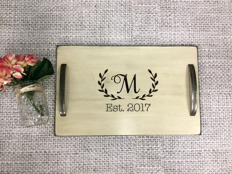 Personalized Serving Tray Serving Tray Personalized Wedding Gift Mothers Day Gift Breakfast in Bed Anniversary Tray Wood Tray image 1