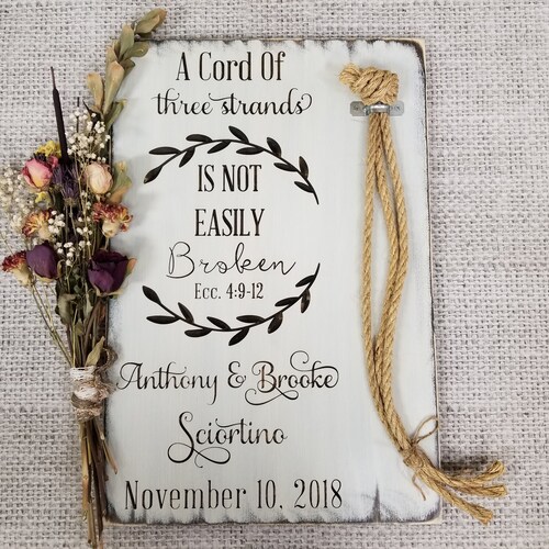 A Cord Of shops Three Strands Is Not Easily Broken | Ecc 4:9-12 | Wedding Unity Ceremony Alternative | Braid Sign | Personalized Ceremony Braid |