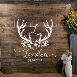 Antler Floral Guestbook Alternative | Rustic Wedding GuestBook  | Boho Antler Guestbook | Wood GuestBook |Personalized GuestBook|Carved Wood