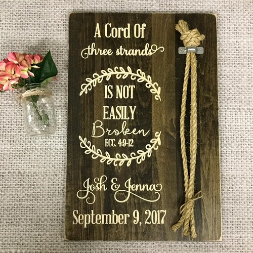 Cord Of Three Strands Ceremony Braid Sign | Wedding Braid Sign | Personalized Ceremony Braid | Gods Knot | Unity Board shops