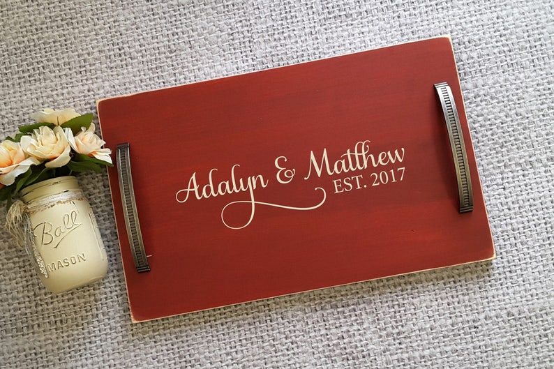 Personalized Serving Tray Serving Tray Personalized Wedding Gift Mothers Day Gift Breakfast in Bed Anniversary Tray Wood Tray image 5