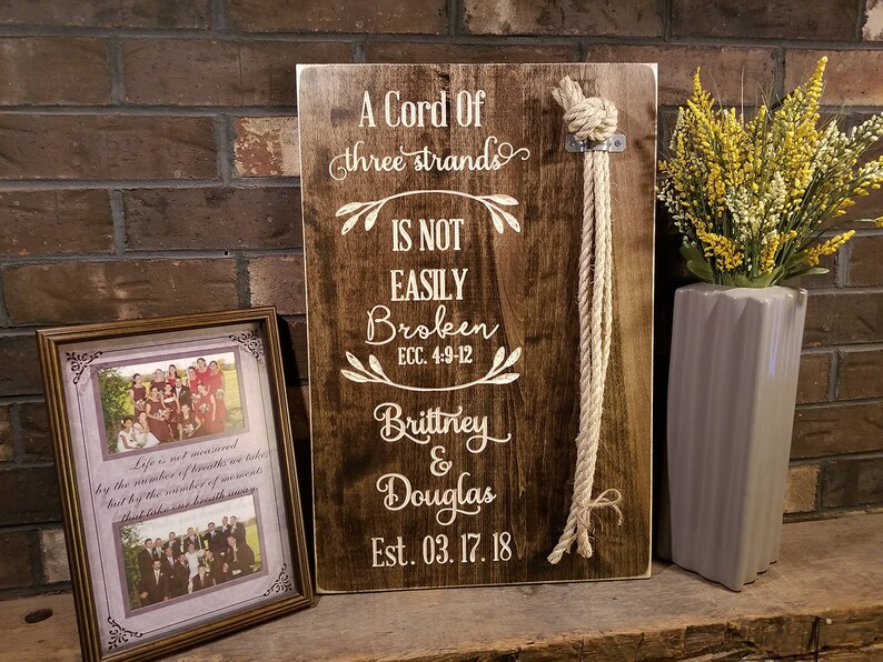 Wedding Braid Sign Cord Of Three Strands Ceremony Braid Sign Personalized Ceremony Braid