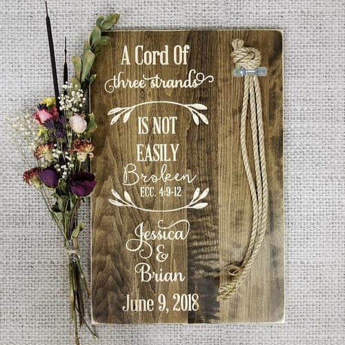 Unity Rope | Cord Of Three Strands | Wedding Alternative | shops God's Knot | Braid For Unity Ceremony | Wood Wedding Sign | Personalized Gift |