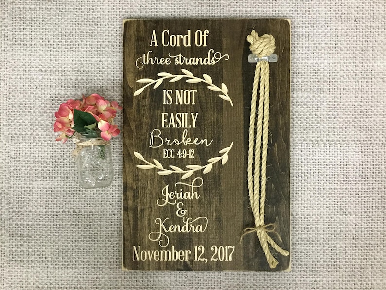 A Cord Of Three Strands Is Not Easily Broken shops | Ecc 4:9-12 | Wedding Unity Ceremony Alternative | Braid Sign | Personalized Ceremony Braid |