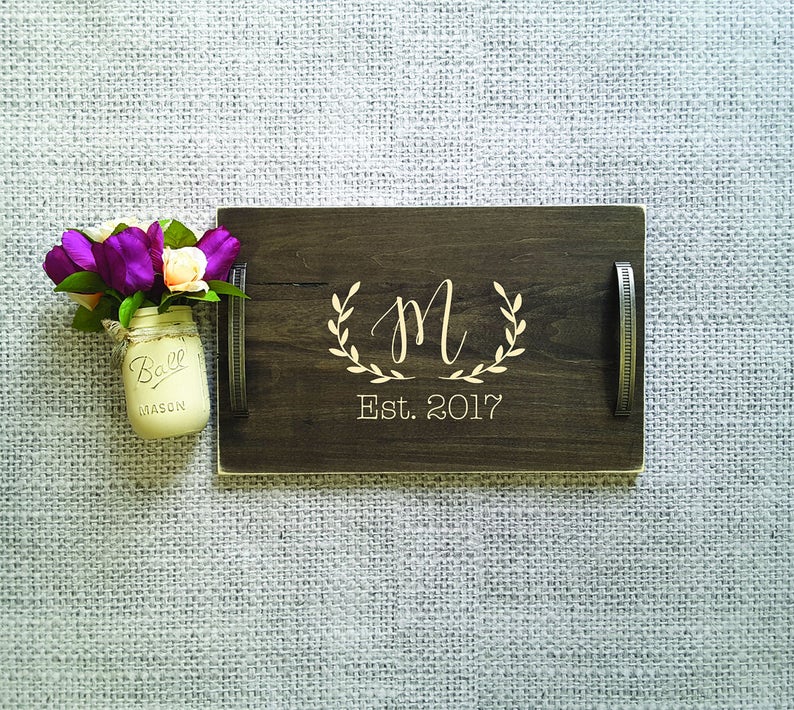 Personalized Serving Tray Serving Tray Personalized Wedding Gift Mothers Day Gift Breakfast in Bed Anniversary Tray Wood Tray image 2