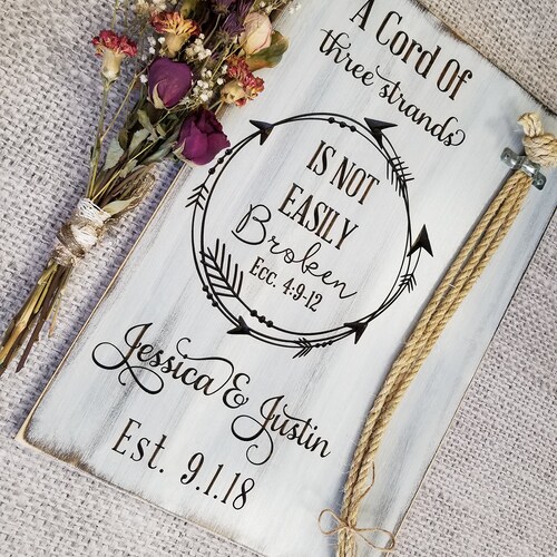 A Cord Of shops Three Strands Is Not Easily Broken | Ecc 4:9-12 | Wedding Unity Ceremony Alternative | Braid Sign | Personalized Ceremony Braid |