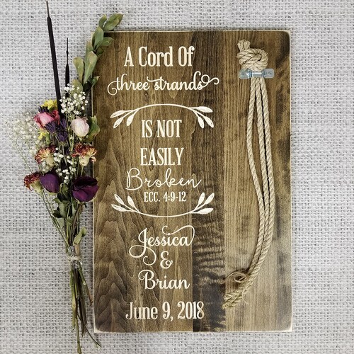 Unity Rope | Cord Of Three Strands | Wedding Alternative | God's Knot | Braid shops For Unity Ceremony | Wood Wedding Sign | Personalized Gift |