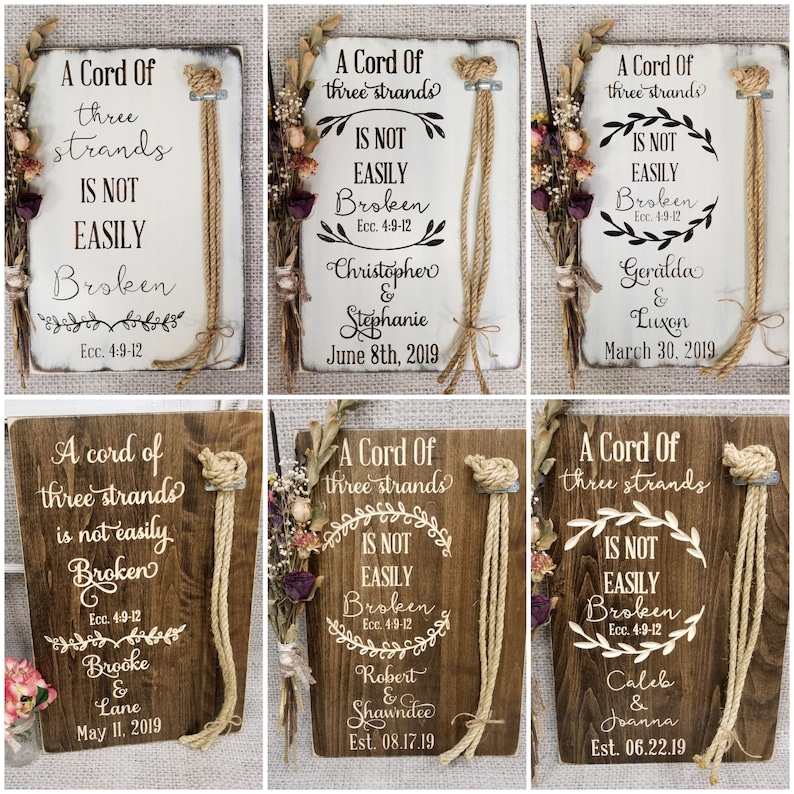 Unity Rope | Cord Of Three Strands | Wedding Alternative | God's Knot | Braid For Unity Ceremony | Wood Wedding shops Sign | Personalized Gift |