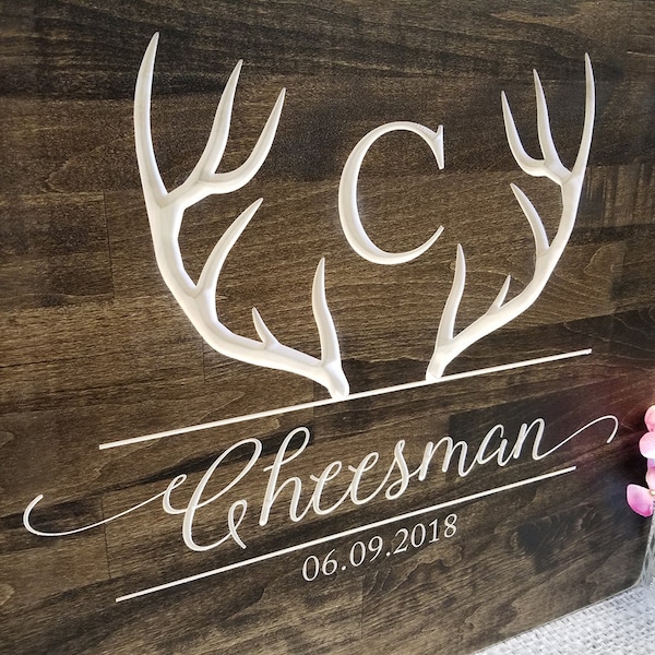 Rustic Wedding Guest Book Alternative | Rustic Wedding Decor | Wood Guest Book | Personalized Guest Book | Antler Buck Deer | Carved Wood