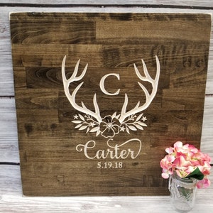 Floral Antler Guestbook Alternative | Rustic Wedding GuestBook  | Boho Antler Guestbook | Wood GuestBook |Personalized GuestBook|Carved Wood