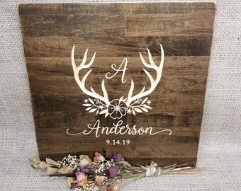 Antler Guest book Alternative | Rustic Wedding Guest Book  | Rustic Wedding Decor | Wood Guest Book | Personalized Guest Book | Carved Wood