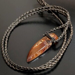 Molten Sky Blade Necklace | Hand Cut Carnelian Pendant, Fire Agate Fantasy Theme