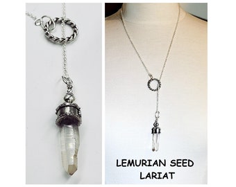 Lemurian Crystal Lariat Necklace|Lemurian Seed|Pendulum|Quartz Point|Sterling|Crystal Healing|Mystic Devine Wisdom|Master Quartz|Adjustable