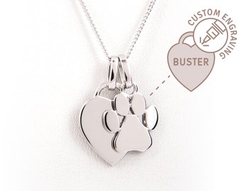 Paw Print Heart Necklace in Sterling Silver - Dog Lover Gift, Pet Owner, Remembrance, and Dog-Themed Jewelry