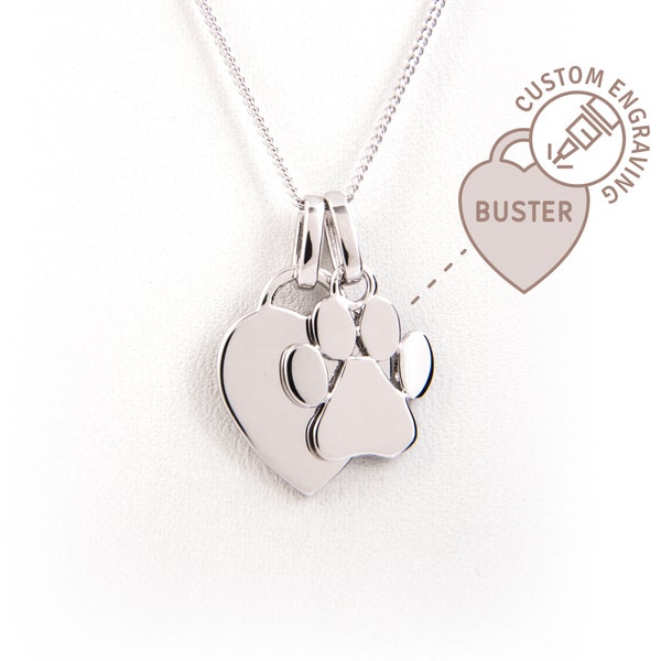 Paw Print Heart Necklace in Sterling Silver - Ideal Dog Lover Gift, Pet Owner, Remembrance, and Dog-Themed Jewelry