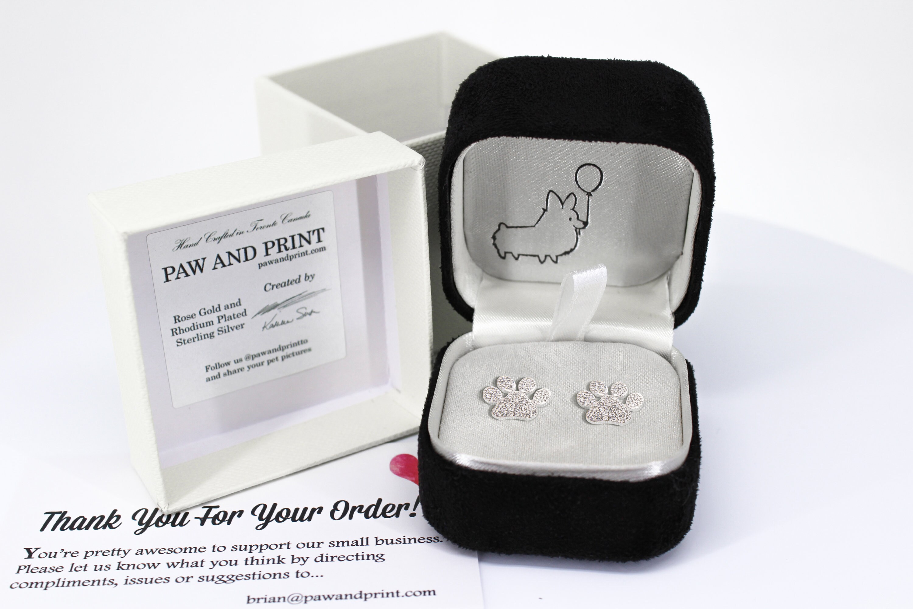 Blue Diamond Paw Stud Earrings in Sterling Silver & 1/6 CTTW Diamond