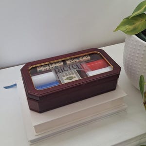 Ensemble cadeau vintage Bicycle Executive Poker - boîtier en bois et en verre - jeu de cartes de jetons de poker de dés - décoration de poker en bois de salle de jeux de salle de whisky