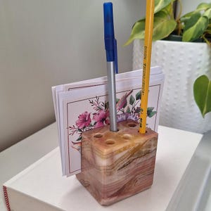 organisateur de bureau minimaliste vintage MCM Onyx Stone, lettre, porte-cartes de visite, porte-stylo, presse-papiers, marbre, onyx, albâtre, pièce de style de bureau