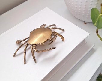 Vintage Brass Trinket Box Crab Figurine statue sculpture coastal nautical beach shell seashell ocean decor - jewelry jewellery ring holder