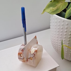 organisateur de bureau minimaliste vintage MCM Onyx Stone, lettre, porte-cartes de visite, porte-stylo, presse-papiers, marbre, onyx, albâtre, pièce de style de bureau