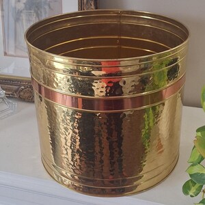 Extra Large Floor Vintage brass & copper plant pot planter round Cachepot 14" hammered