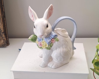 Vintage Bunny Rabbit Teapot Easter Decor Tea Pot kettle floral flowers