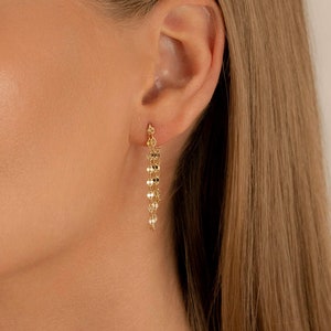 Shimmering Chain Earrings 14K Gold Vermeil or Rhodium over Sterling Silver Dangling Coin Chain Earrings TROVE image 1